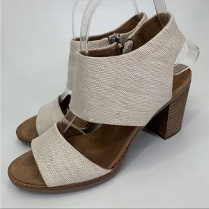 TOMS Majorca in Natural Cutout Sandal Canvas Block Heel Women’s Size 7.5 (A3)